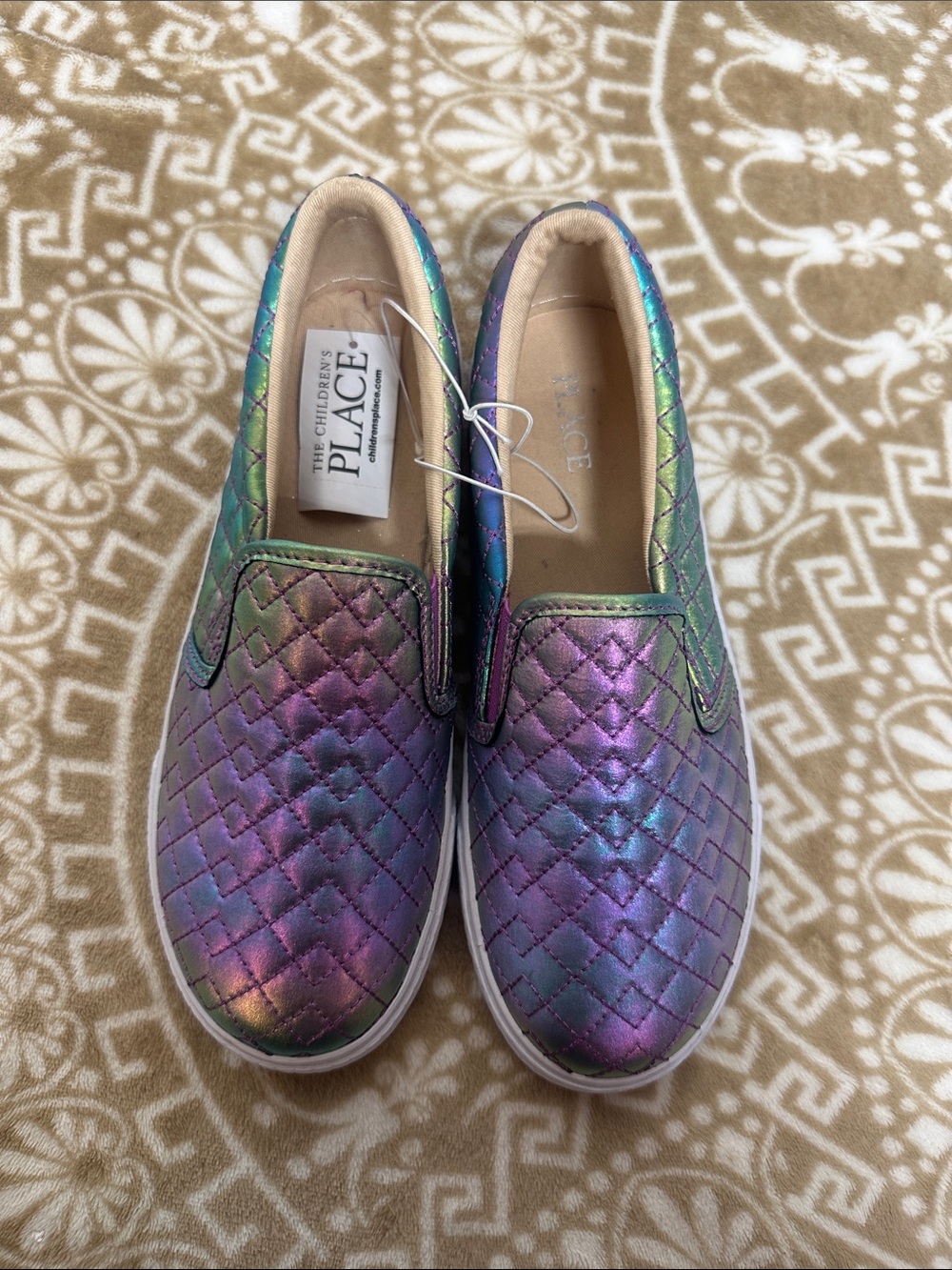 The Children's Place Iridescent Quilted Slip-On Sneakers - Purple & Green